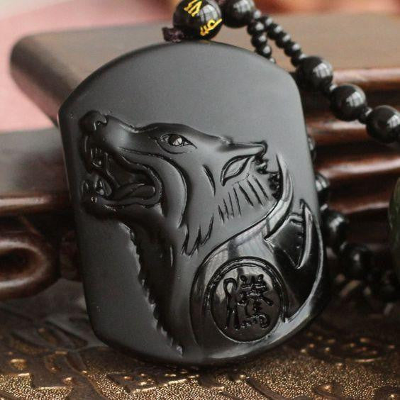 Fashion - Black Obsidian Wolf Necklace