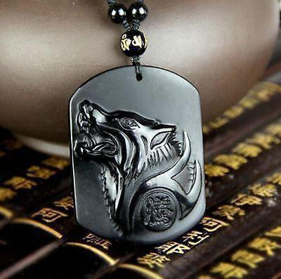 Fashion - Black Obsidian Wolf Necklace