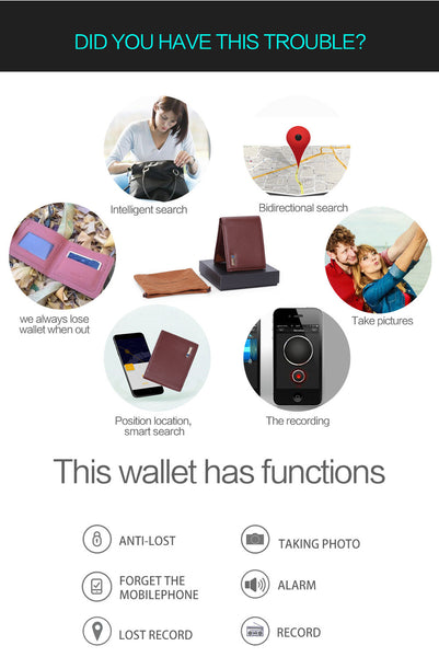Modoker Smart Wallet Genuine Leather with alarm GPS Map, Bluetooth Alarm Men Purse, Black