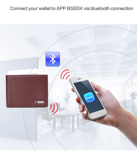 Modoker Smart Wallet Genuine Leather with alarm GPS Map, Bluetooth Alarm Men Purse, Black