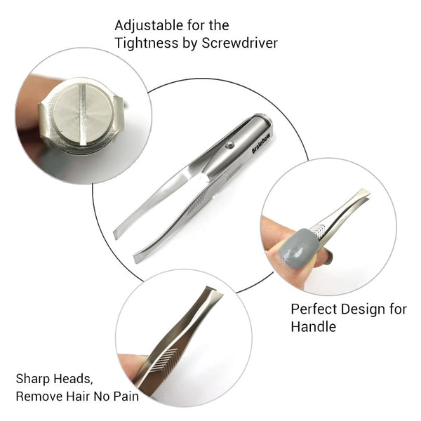 Brainbow 1pc LED Tweezer+3 Batteries Eyelash Eyebrow Eyes Hair Remover Tools Stainless Steel Eyebrow Tweezers Pinzette Beauty