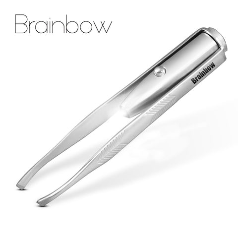 Brainbow 1pc LED Tweezer+3 Batteries Eyelash Eyebrow Eyes Hair Remover Tools Stainless Steel Eyebrow Tweezers Pinzette Beauty