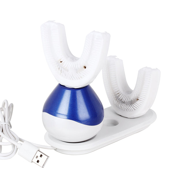 New 360 Degrees Automatic Sonic Electric Toothbrush USB Rechargeable Ultrasonic U Shape Toothbrush Double Heads 15 Seconds