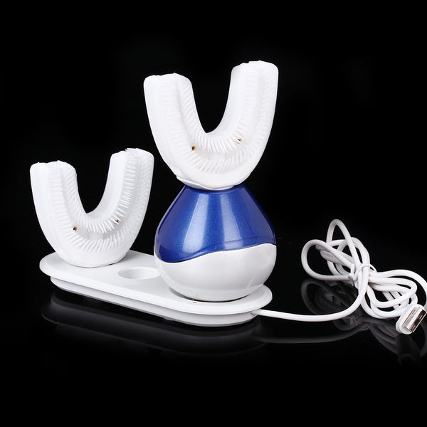 New 360 Degrees Automatic Sonic Electric Toothbrush USB Rechargeable Ultrasonic U Shape Toothbrush Double Heads 15 Seconds