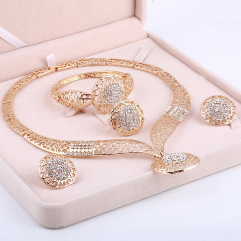 Dubai Gold Jewelry Sets Nigerian Wedding African Beads Crystal Bridal Jewellery Set Rhinestone Ethiopian Jewelry parure