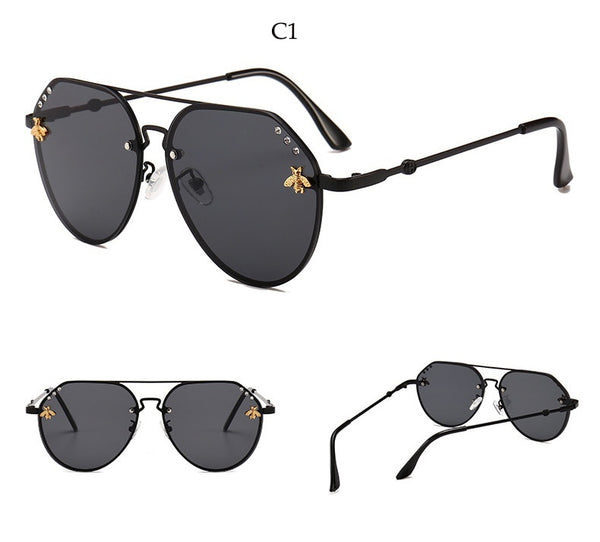 Bee Pilot Sunglasses Diamond   Gold Black Aviation Sunglasses