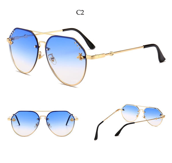 Bee Pilot Sunglasses Diamond   Gold Black Aviation Sunglasses