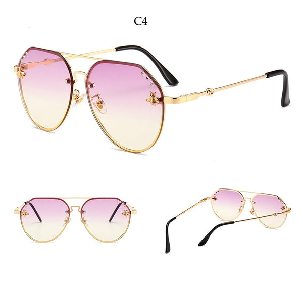 Bee Pilot Sunglasses Diamond   Gold Black Aviation Sunglasses