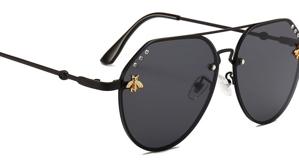 Bee Pilot Sunglasses Diamond   Gold Black Aviation Sunglasses