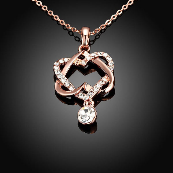 Swarovski Crystal 18K Rose Plated Intertwined Hearts Necklace