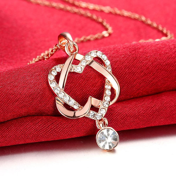 Swarovski Crystal 18K Rose Plated Intertwined Hearts Necklace