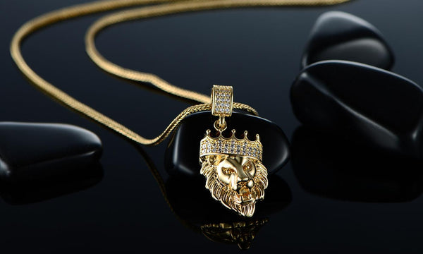 18K Gold-Plated Lion Head Pendant with Chain Necklace
