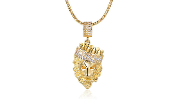 18K Gold-Plated Lion Head Pendant with Chain Necklace