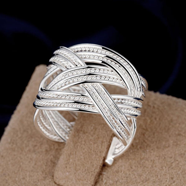 Weved Ring Adjustable in White Gold Plated