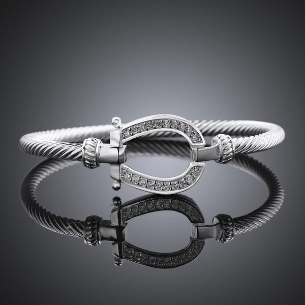 Swarovski Crystal Lucky Horseshoe Bangle in 18K White Gold Plated