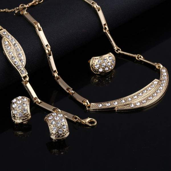 Dubai Gold Jewelry Sets Nigerian Wedding African Beads Crystal Bridal Jewellery Set Rhinestone Ethiopian Jewelry parure