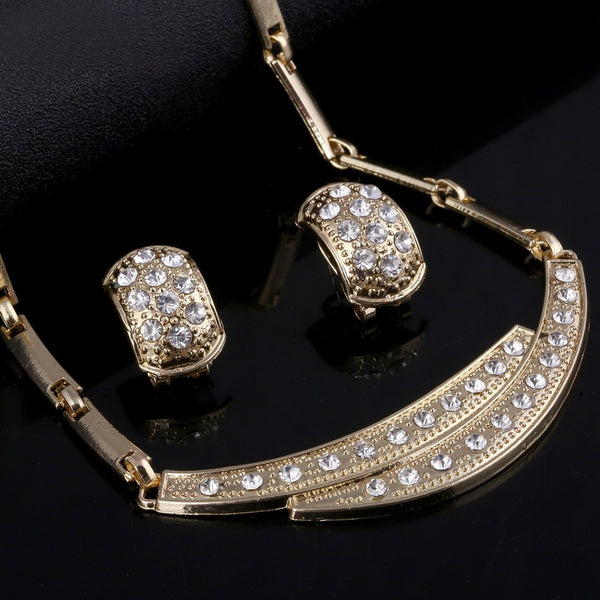 Dubai Gold Jewelry Sets Nigerian Wedding African Beads Crystal Bridal Jewellery Set Rhinestone Ethiopian Jewelry parure