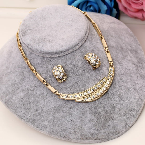Dubai Gold Jewelry Sets Nigerian Wedding African Beads Crystal Bridal Jewellery Set Rhinestone Ethiopian Jewelry parure
