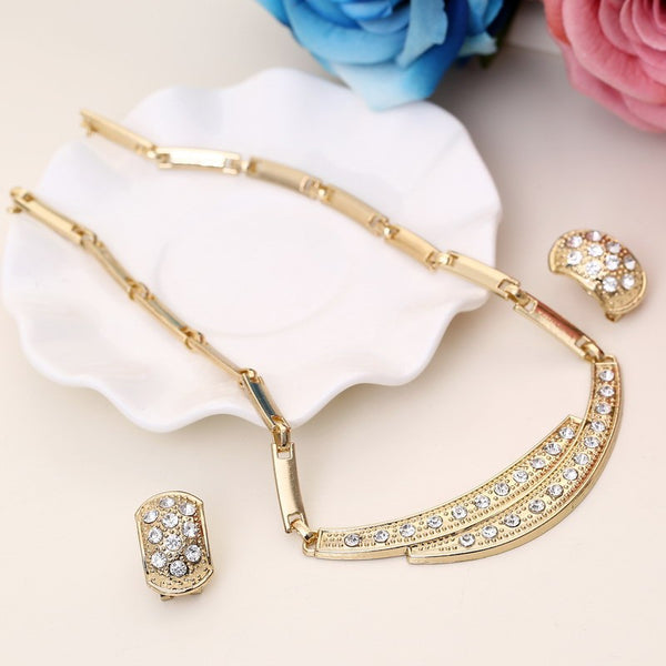 Dubai Gold Jewelry Sets Nigerian Wedding African Beads Crystal Bridal Jewellery Set Rhinestone Ethiopian Jewelry parure