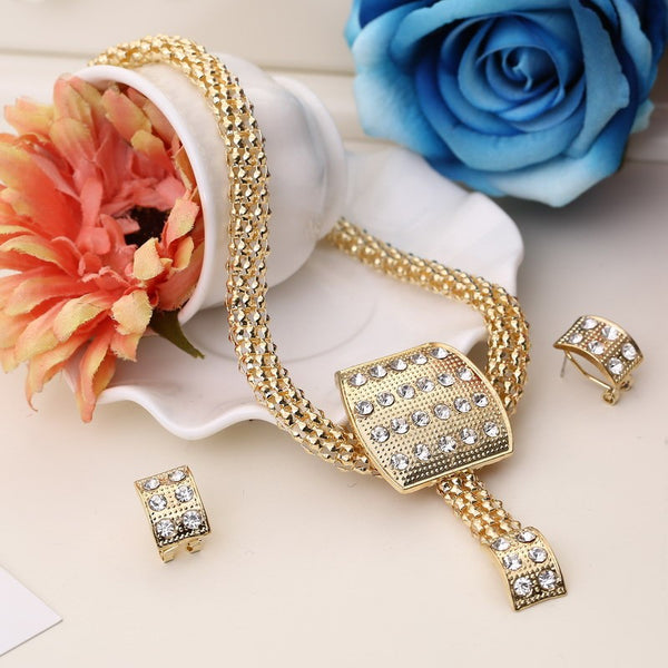 Dubai Gold Jewelry Sets Nigerian Wedding African Beads Crystal Bridal Jewellery Set Rhinestone Ethiopian Jewelry parure