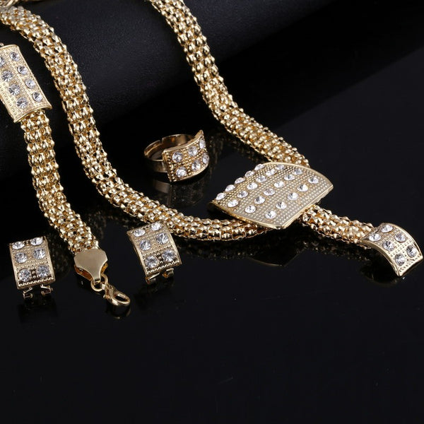 Dubai Gold Jewelry Sets Nigerian Wedding African Beads Crystal Bridal Jewellery Set Rhinestone Ethiopian Jewelry parure