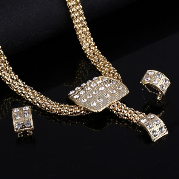 Dubai Gold Jewelry Sets Nigerian Wedding African Beads Crystal Bridal Jewellery Set Rhinestone Ethiopian Jewelry parure