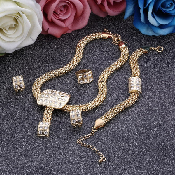 Dubai Gold Jewelry Sets Nigerian Wedding African Beads Crystal Bridal Jewellery Set Rhinestone Ethiopian Jewelry parure