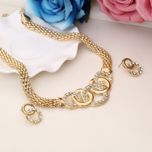 Dubai Gold Jewelry Sets Nigerian Wedding African Beads Crystal Bridal Jewellery Set Rhinestone Ethiopian Jewelry parure