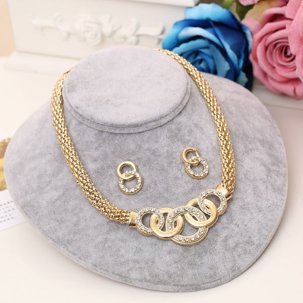 Dubai Gold Jewelry Sets Nigerian Wedding African Beads Crystal Bridal Jewellery Set Rhinestone Ethiopian Jewelry parure