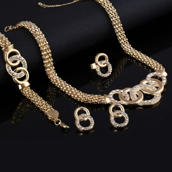 Dubai Gold Jewelry Sets Nigerian Wedding African Beads Crystal Bridal Jewellery Set Rhinestone Ethiopian Jewelry parure