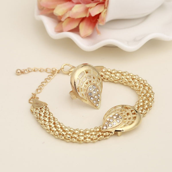 Dubai Gold Jewelry Sets Nigerian Wedding African Beads Crystal Bridal Jewellery Set Rhinestone Ethiopian Jewelry parure