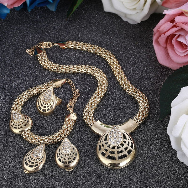 Dubai Gold Jewelry Sets Nigerian Wedding African Beads Crystal Bridal Jewellery Set Rhinestone Ethiopian Jewelry parure
