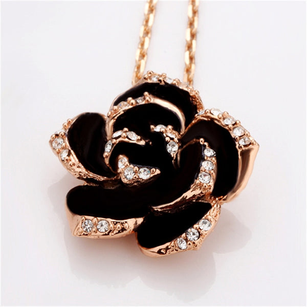 Fashion Rose Flower Enamel Jewelry Set Gold Color Black Painting Bridal Jewelry Sets for women 82606
