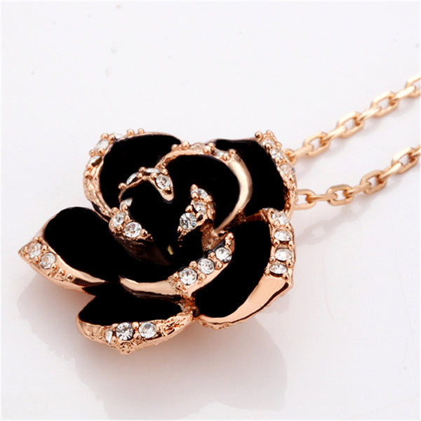 Fashion Rose Flower Enamel Jewelry Set Gold Color Black Painting Bridal Jewelry Sets for women 82606