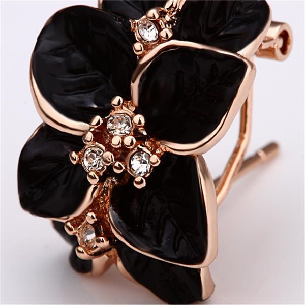 Fashion Rose Flower Enamel Jewelry Set Gold Color Black Painting Bridal Jewelry Sets for women 82606