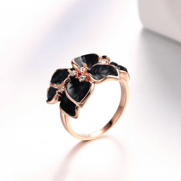 Fashion Rose Flower Enamel Jewelry Set Gold Color Black Painting Bridal Jewelry Sets for women 82606
