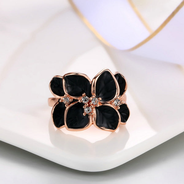 Fashion Rose Flower Enamel Jewelry Set Gold Color Black Painting Bridal Jewelry Sets for women 82606