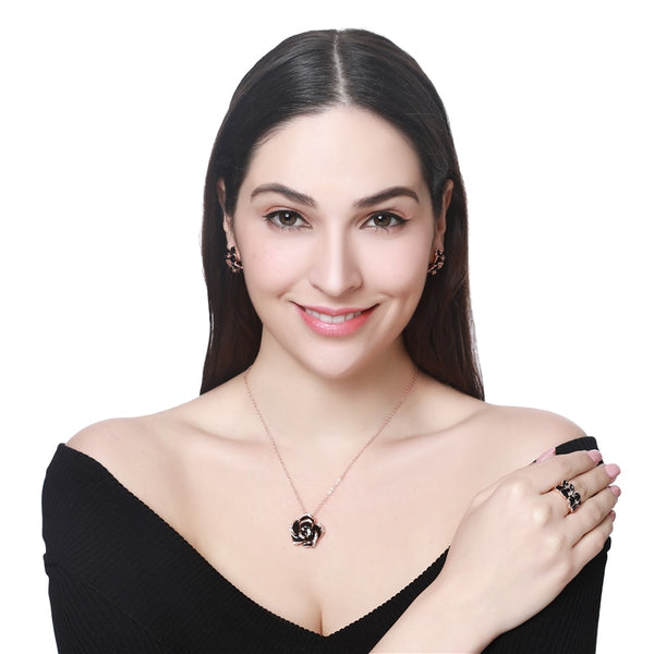 Fashion Rose Flower Enamel Jewelry Set Gold Color Black Painting Bridal Jewelry Sets for women 82606