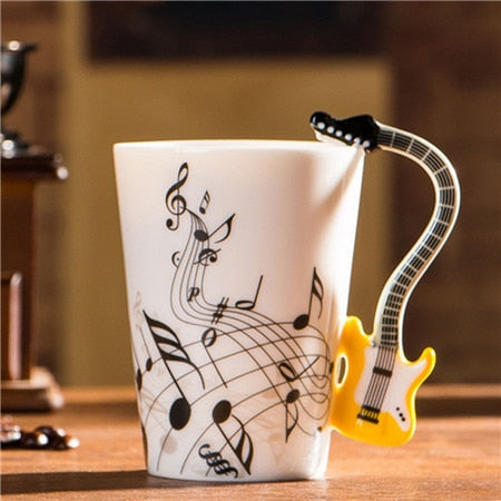Guitar Ceramic Cup Personality Music Note Milk Juice Lemon Mug Coffee Tea Cup Home Office Drinkware Unique Gift