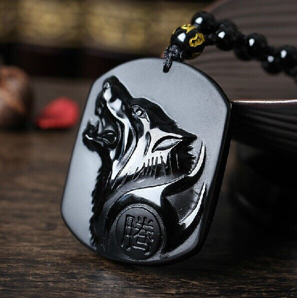 Fashion - Black Obsidian Wolf Necklace