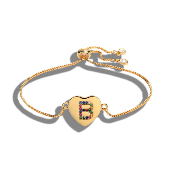 Cubic Zirconia 26 Alphabet Letter Charm Bracelet Femme Copper A-Z Adjustable