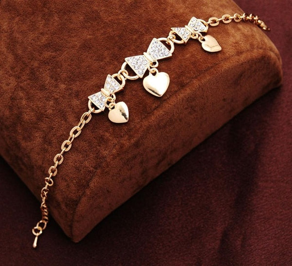 Free shipping Chain Bracelet Gold Color Women Love Heart Link Bracelet Crystal  Bracelets Bangles Valentine's Day Gift
