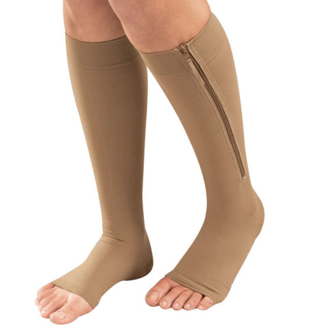 New Women Zipper Compression Socks Zip Leg Support Knee Sox Open Toe Sock S/M/XL Y1