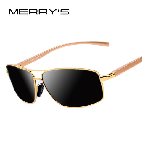 MERRY'S Men Luxury Polarized Sunglasses Aluminum Alloy Classic  Brand Men Sunglasses Gold Frame High quality Original Package