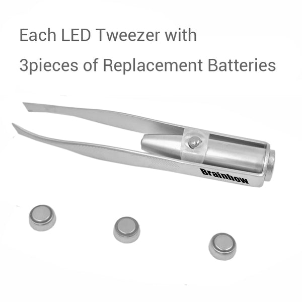 Brainbow 1pc LED Tweezer+3 Batteries Eyelash Eyebrow Eyes Hair Remover Tools Stainless Steel Eyebrow Tweezers Pinzette Beauty