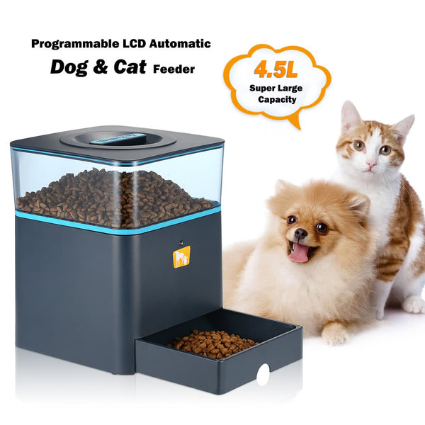 Programmable 4.5L LCD Automatic Feeder for Cat Dog with Remote Control Pet Dry Food Dispenser Dish Bowl 1-3 Meal/Day + Voice Recording
