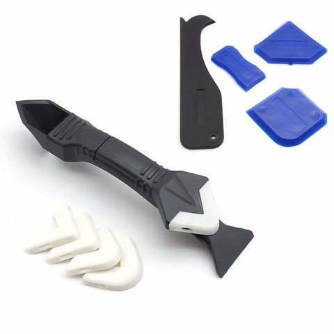 Caulking Tool Kit & Silicone Scraper Tool Kit , 3 in 1 Silicone Sealant Replace & Removal Tool Kit With 5 Size of Exchangeable