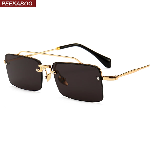 Peekaboo retro rectangle sunglasses men metal frame gold brown red semi rimless square sun glasses for women 2018 summer