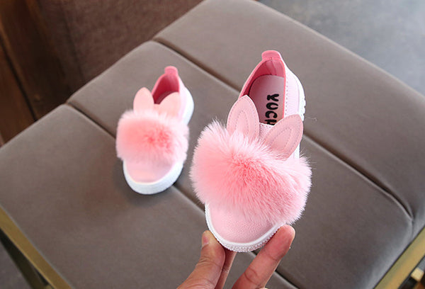 MUQGEW Cute toddlers baby girls rabbit ear pompom shoes for children kids leather single shoes #XTN