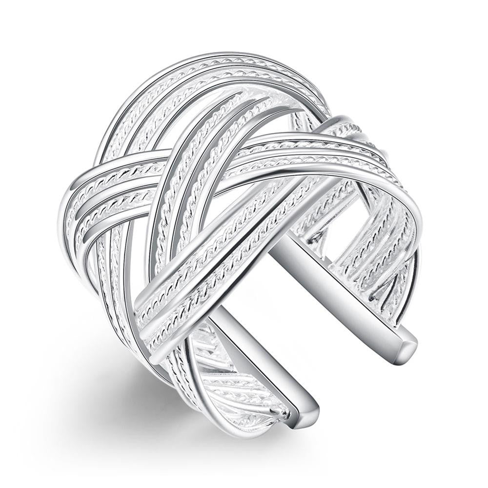 Weved Ring Adjustable in White Gold Plated